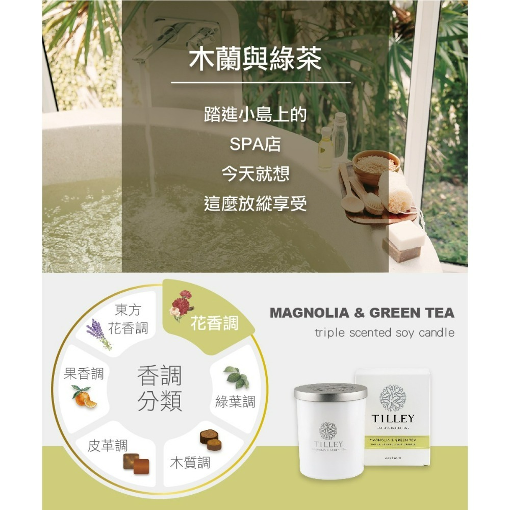 【TILLEY正品附發票】【木蘭與綠茶】澳洲皇家特莉百年香氛【微醺香氛蠟燭】【花香調】(240g)-細節圖2