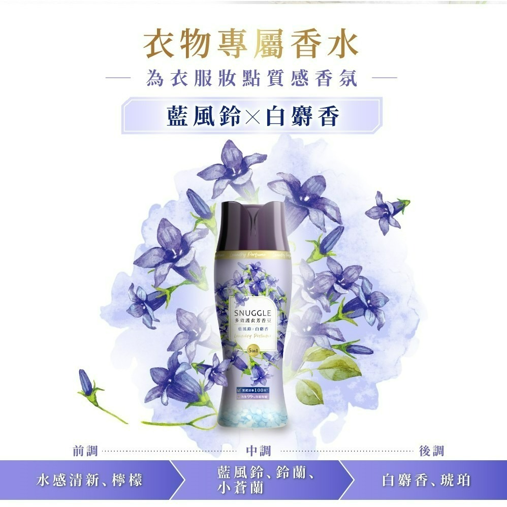 【SNUGGLE熊寶貝正品附發票】【藍風鈴X白麝香】多效護衣芳香豆/香香豆 衣物專屬香水 (350ML)-細節圖3