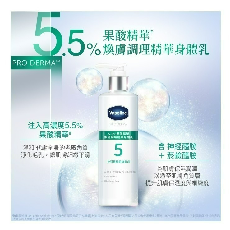【VASELINE正品附發票】【全能精華身體乳】【4款任選】【菸鹼醯胺/4D全能玻尿酸/5.5%果酸精華】(250ML)-細節圖8