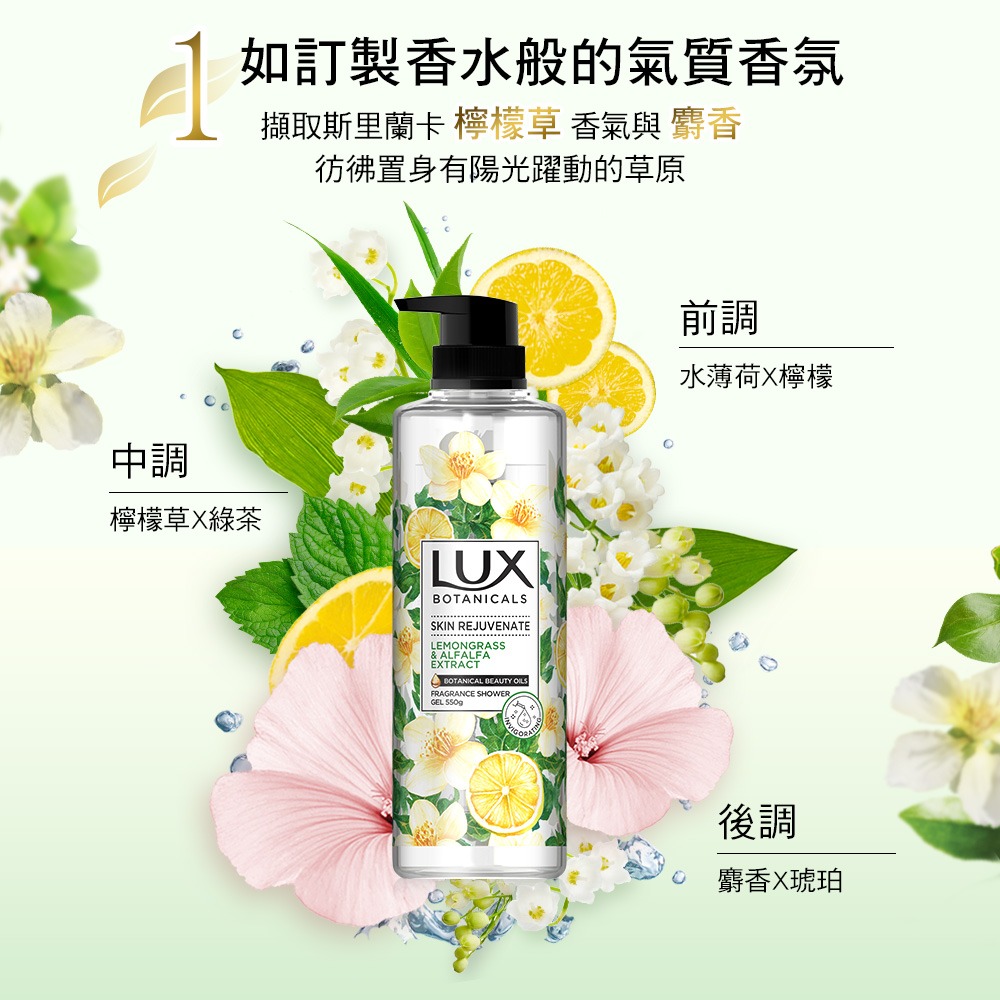 【LUX麗仕正品附發票】【檸檬草X麝香】【植萃香氛沐浴露】【550g】-細節圖3