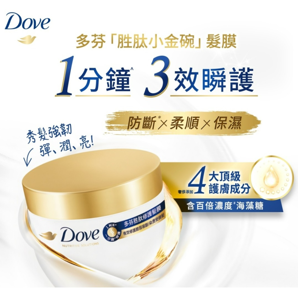 【Dove多芬正品附發票】【一分鐘胜肽修護髮膜】【女人我最大推薦：胜肽小金碗】【防斷、柔順、保濕】【280g】-細節圖4