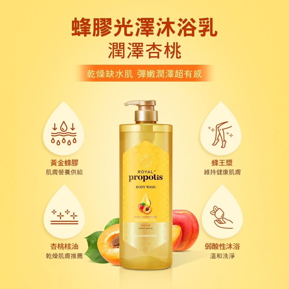 【Shower Mate正品附發票】【蜂膠光澤沐浴乳】【清爽茶樹、潤澤杏桃2款任選】-細節圖9