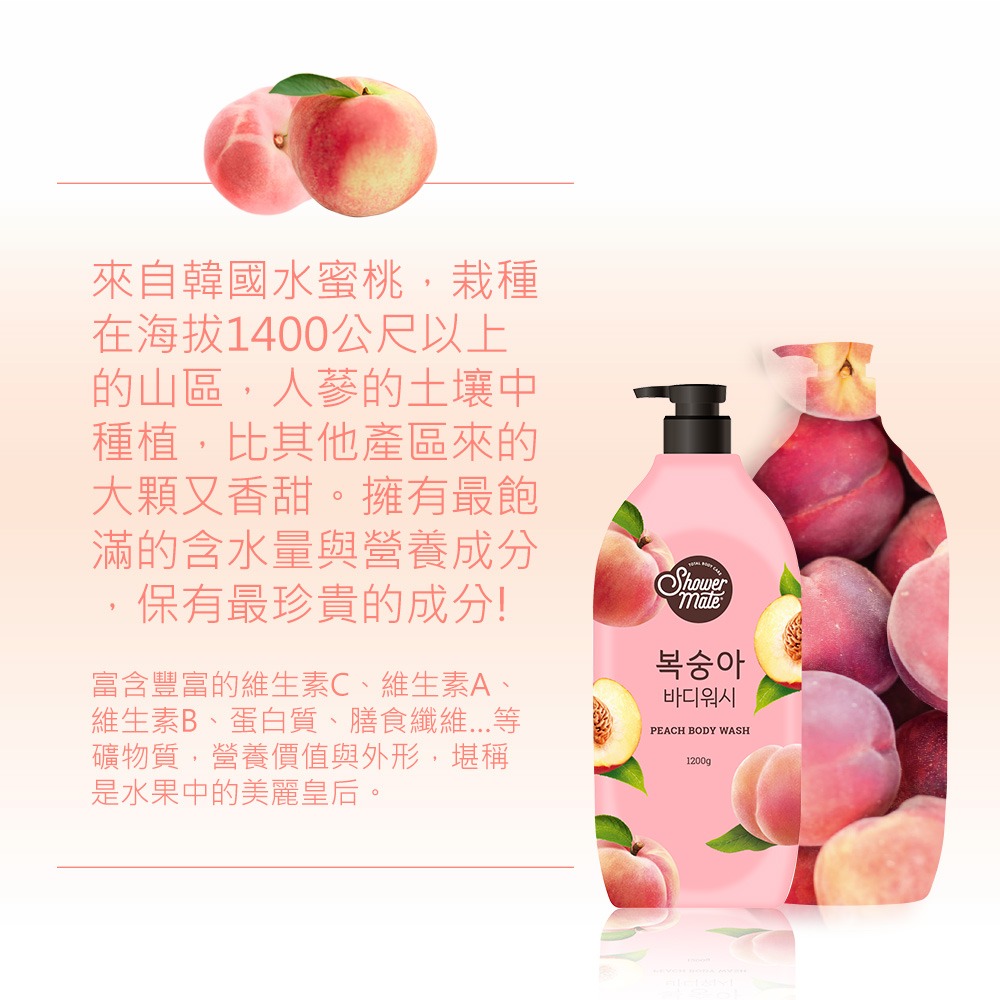 【Shower Mate正品附發票】【微風如沐 果香沐浴乳】【甜蜜桃】【1.2KG】-細節圖4