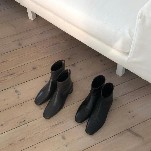 韓貨 Plat base 經典款黑色低跟真皮手工訂製短靴(黑40) Deli Boots-細節圖2