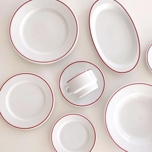 韓國代購 Porvasal 西班牙製紅線系列餐具 陶瓷盤 圓盤 橢圓盤 咖啡杯盤組