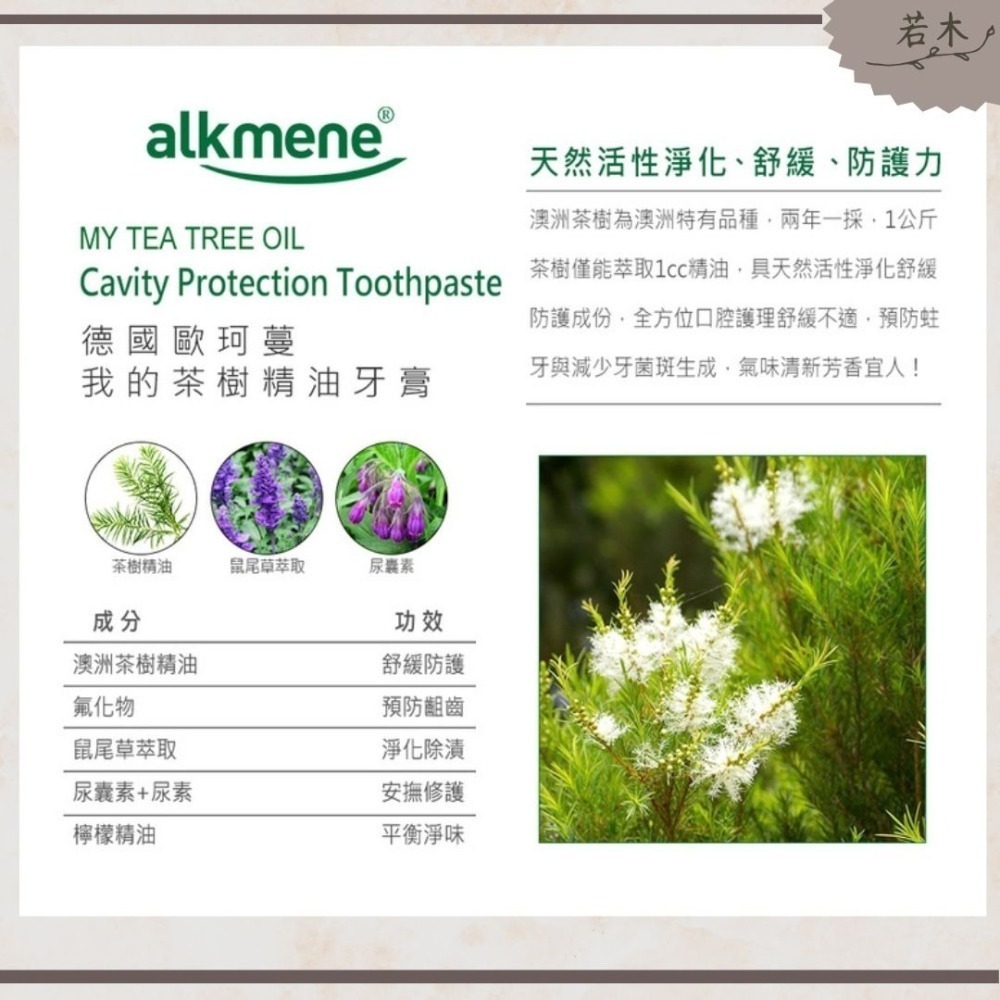 若木【特惠230元 買多更優惠】公司貨 德國alkmene茶樹精油草本抗菌牙膏 口腔清潔 牙膏 茶樹 茶樹牙膏-細節圖2