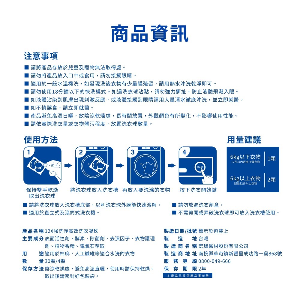 【魔法花園】宏瑋 12倍強洗淨高效洗衣凝珠 (4顆/包、30顆/包) 洗衣球 殺菌 防蟎 衣物洗淨 台灣生產-細節圖11