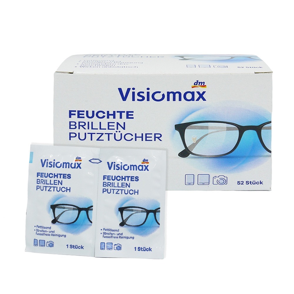 【魔法花園】德國dm Visiomax 拋棄式眼鏡布 獨立包裝 52片/盒 新包裝 專業拭鏡布 鏡面清潔 清潔擦拭布-細節圖2