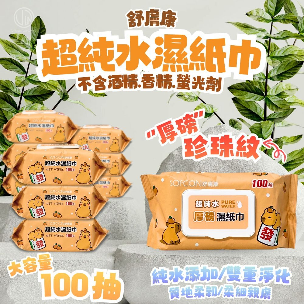 【魔法花園】舒膚康 卡皮巴拉超純水厚磅濕紙巾 100 抽 / 包-細節圖3