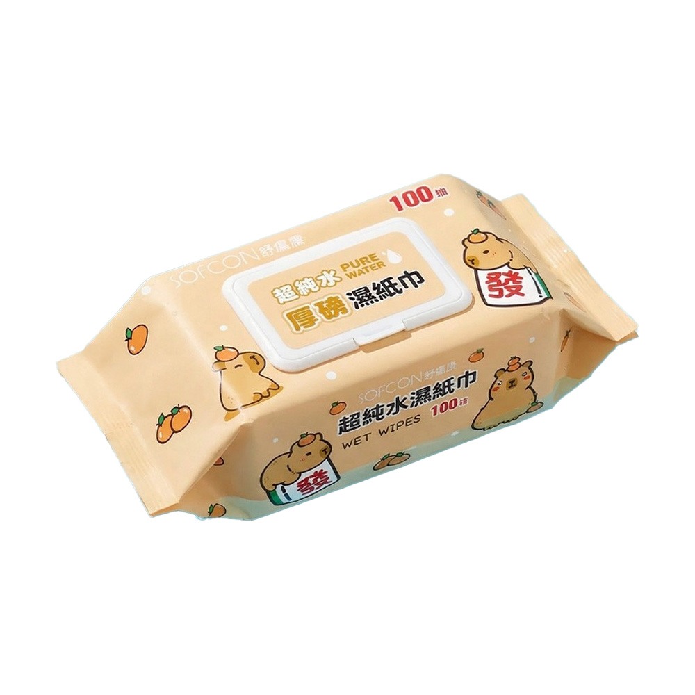 卡皮巴拉純水厚磅濕紙巾100抽