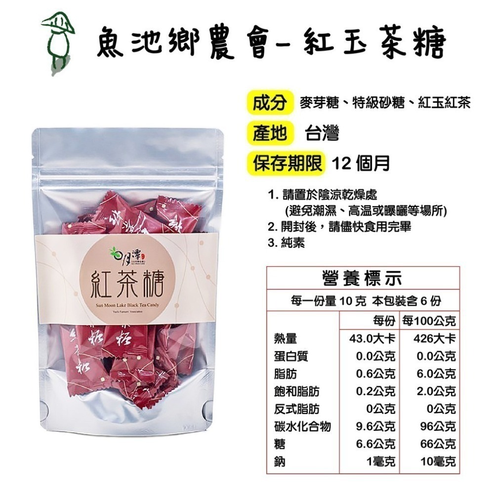 【魚池鄉農會】紅玉茶糖 紅茶糖60g/包(純素) 日月潭最夯伴手禮 零食 休閒零食 糖果 台茶18號-細節圖3