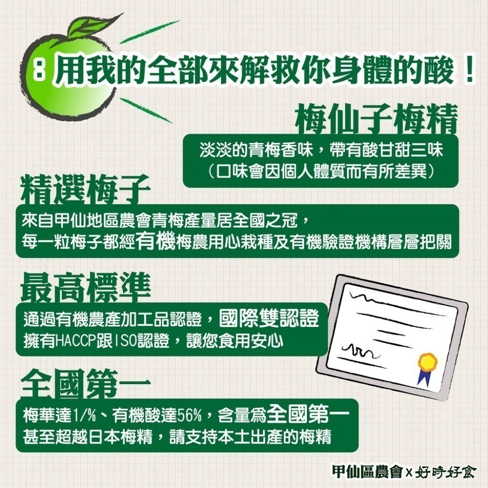 【甲仙區農會】有機梅精60g/瓶 梅仙子 甲仙農會 有機梅精 40倍高濃縮 梅 營養品 好時好食-細節圖3