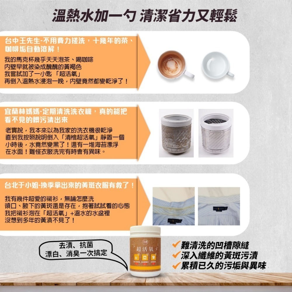 【清檜Hinoki Life】清檜超活氧500g/瓶 清潔劑 活氧酵素 去汙 小蘇打粉 洗衣槽粉 茶垢清潔劑-細節圖6