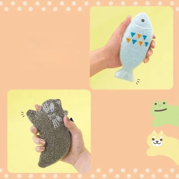 日本可愛動物造型DECOLE 清潔用品 清潔海綿 菜瓜布 可掛式 洗碗 去除水漬污垢/刺蝟/青蛙/魚/三色貓/柴犬/黑貓-細節圖2