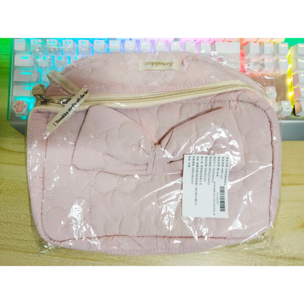 全新 淡粉色 立体蝴蝶结 化妝洗漱收納包 化妆包 大容量 收納包 (理膚寶水贈品)-細節圖2