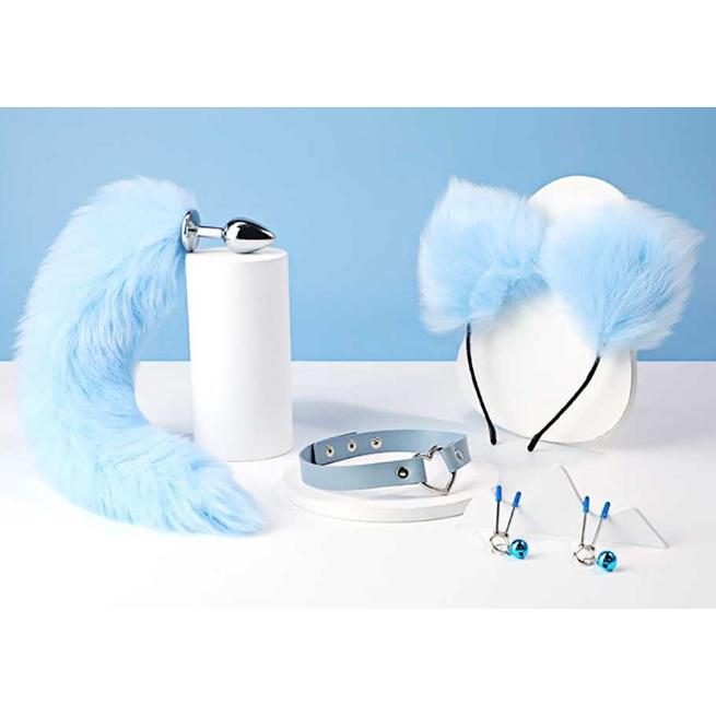 MizzZee 謎姬 藍狐尾巴後庭SM四件套組 SM套裝 狐狸SM套裝 乳夾 頸圈 後庭塞 髮箍 金屬肛塞尾巴-細節圖4