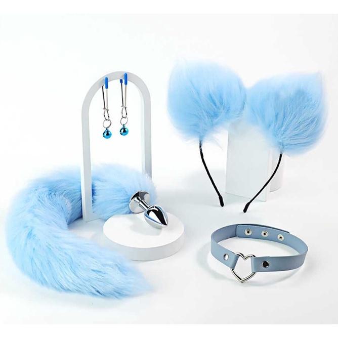MizzZee 謎姬 藍狐尾巴後庭SM四件套組 SM套裝 狐狸SM套裝 乳夾 頸圈 後庭塞 髮箍 金屬肛塞尾巴-細節圖5