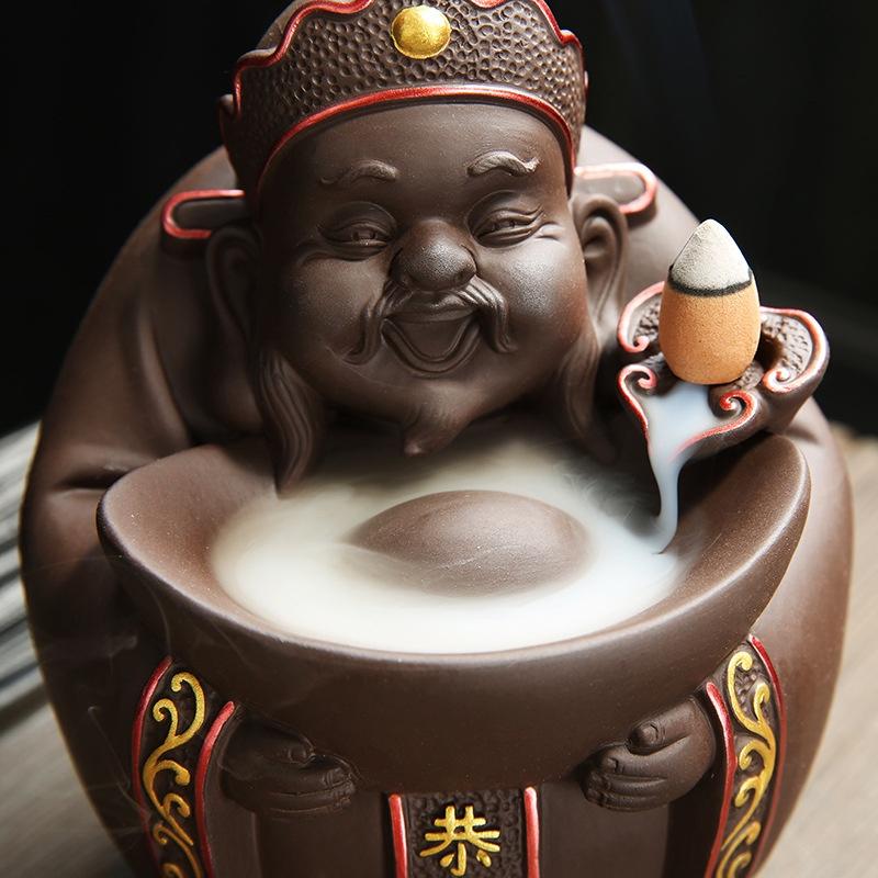 大號陶瓷紫砂財神倒流香爐香薰爐家居送禮香爐創意擺件-細節圖2