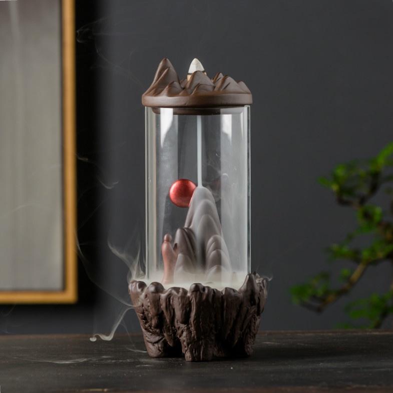 夏季新品抖音同款亞克力罩倒流香爐觀煙熏香爐家居創意擺件可-細節圖2