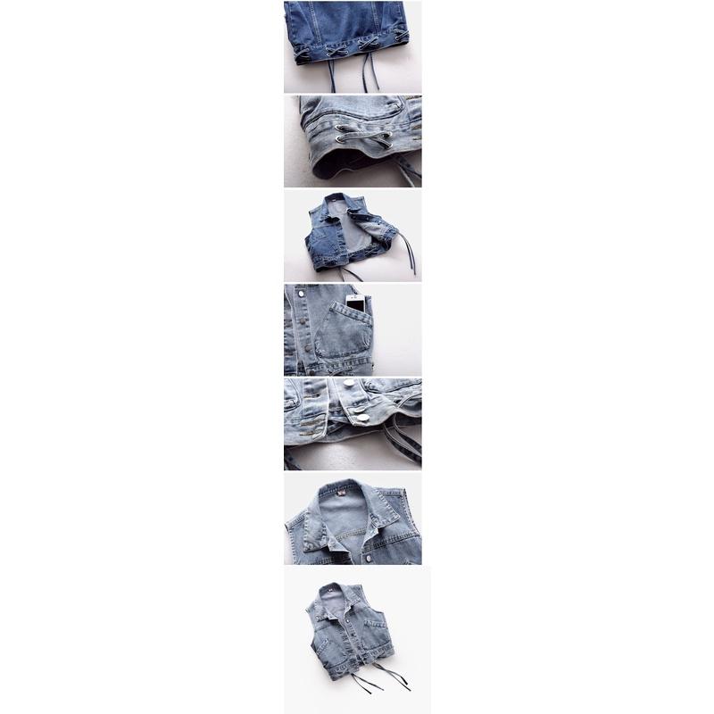 格子針織馬甲牛仔馬甲女短款2021春秋新款寬松大口袋無袖夾克修身-細節圖8