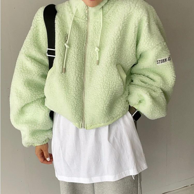 韓國東大門網紅時尚洋氣立領帥氣機車風短款仿羊羔毛毛外套女冬潮-細節圖3