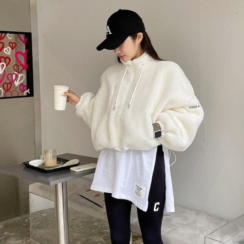 韓國東大門網紅時尚洋氣立領帥氣機車風短款仿羊羔毛毛外套女冬潮-細節圖6