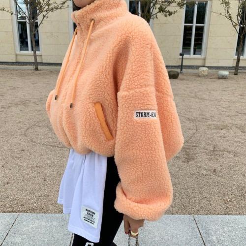 韓國東大門網紅時尚洋氣立領帥氣機車風短款仿羊羔毛毛外套女冬潮-細節圖7