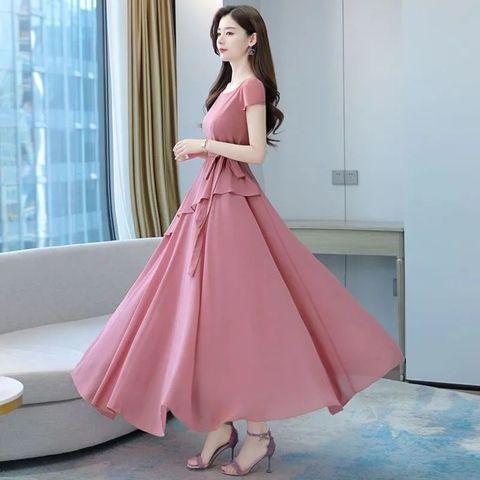 大碼女裝胖MM連衣裙2022新款夏季冰絲短袖氣質修身顯瘦大擺長裙子-細節圖4