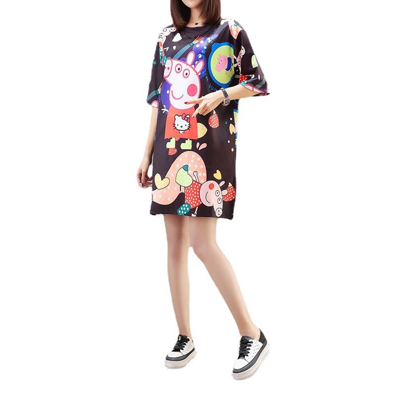 歐洲站2021春夏季泰國潮牌可愛小豬印花短袖睡衣裙寬松中長款T恤-細節圖5