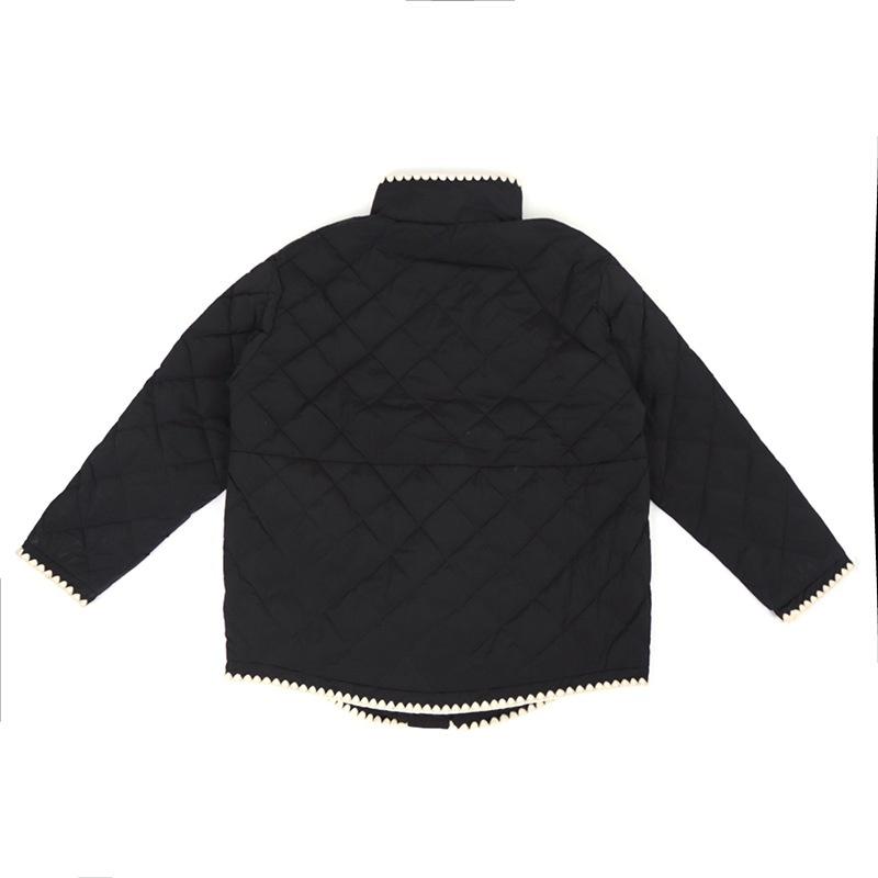 【韓國東大門】2021秋冬外套拼色鑲邊質感菱格立領寬松歐美保暖棉服立領棉衣外套-細節圖2