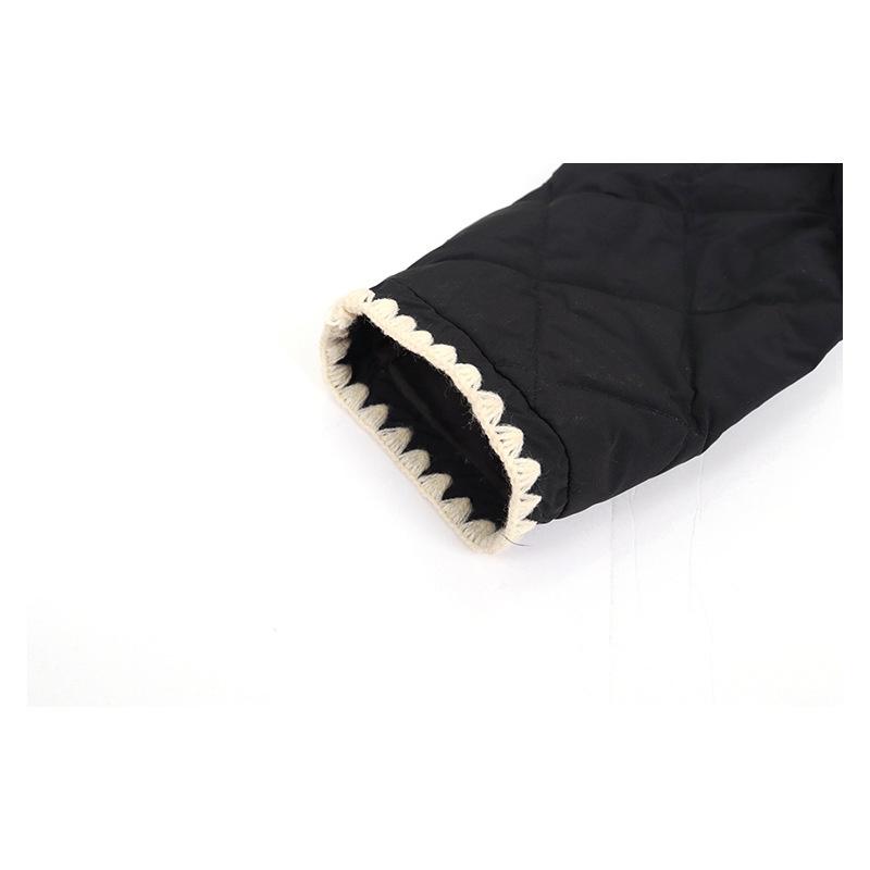 【韓國東大門】2021秋冬外套拼色鑲邊質感菱格立領寬松歐美保暖棉服立領棉衣外套-細節圖5