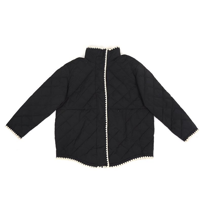 【韓國東大門】2021秋冬外套拼色鑲邊質感菱格立領寬松歐美保暖棉服立領棉衣外套-細節圖6