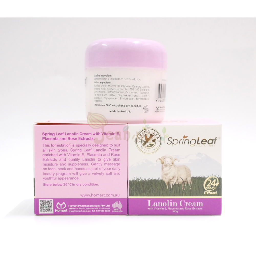 Jean小舖 澳洲 綠芙綿羊霜100g 維他命E/胎盤素/玫瑰胎盤素。Spring Leaf綿羊油 Lanolin羊毛脂-細節圖7