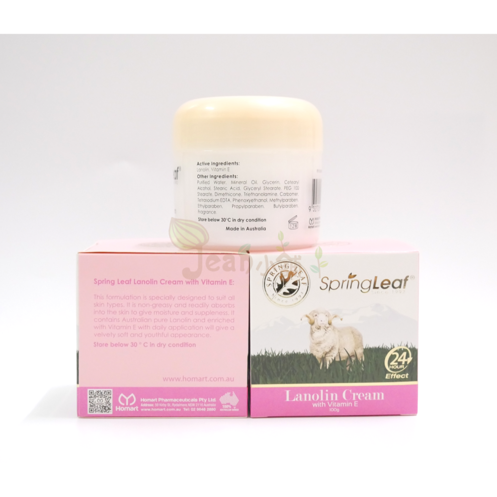 Jean小舖 澳洲 綠芙綿羊霜100g 維他命E/胎盤素/玫瑰胎盤素。Spring Leaf綿羊油 Lanolin羊毛脂-細節圖3