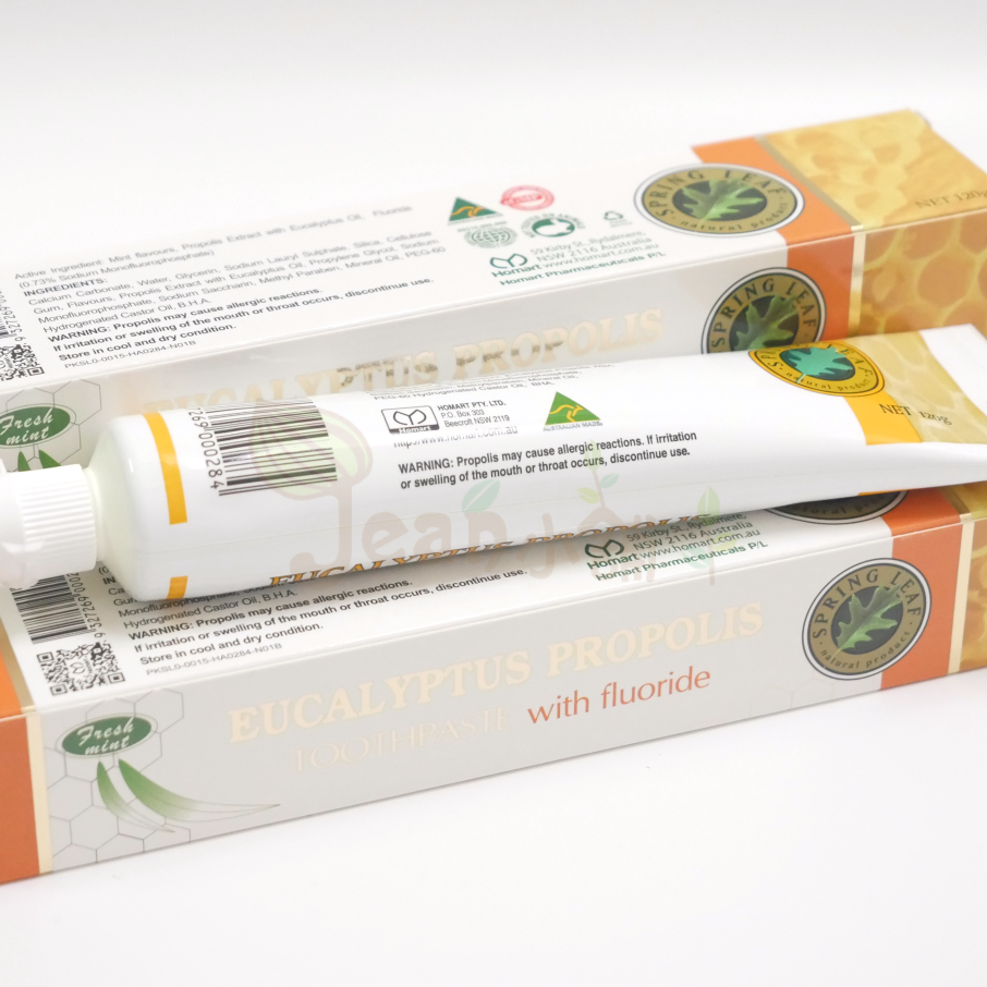 Jean小舖。澳洲原裝 綠芙尤加利蜂膠牙膏(含氟)120g。 Spring Leaf Homart-細節圖2