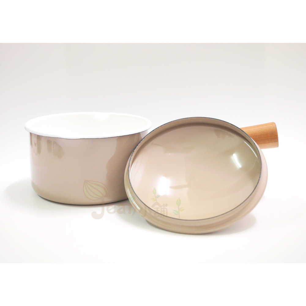 野田琺瑯 Couleur木柄琺瑯鍋 14cm 奶茶色CL-14NBE日本製 Noda Horo牛奶鍋 小湯鍋14公分現貨-細節圖3