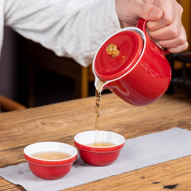 ★店家推薦★【吉祥如意3】如意茶壼設計、亮彩造型旅行茶具(1壼4杯)-細節圖6