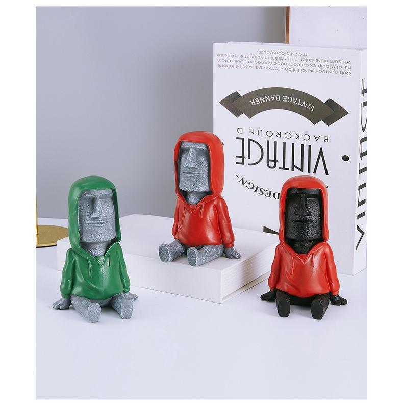 【叭啥貨-現貨秒出🚀】辦公室桌面小物，北歐復古擺件，創意摩艾手機架，懶人追劇神器，石像小人士品擺設、交換禮物-細節圖2