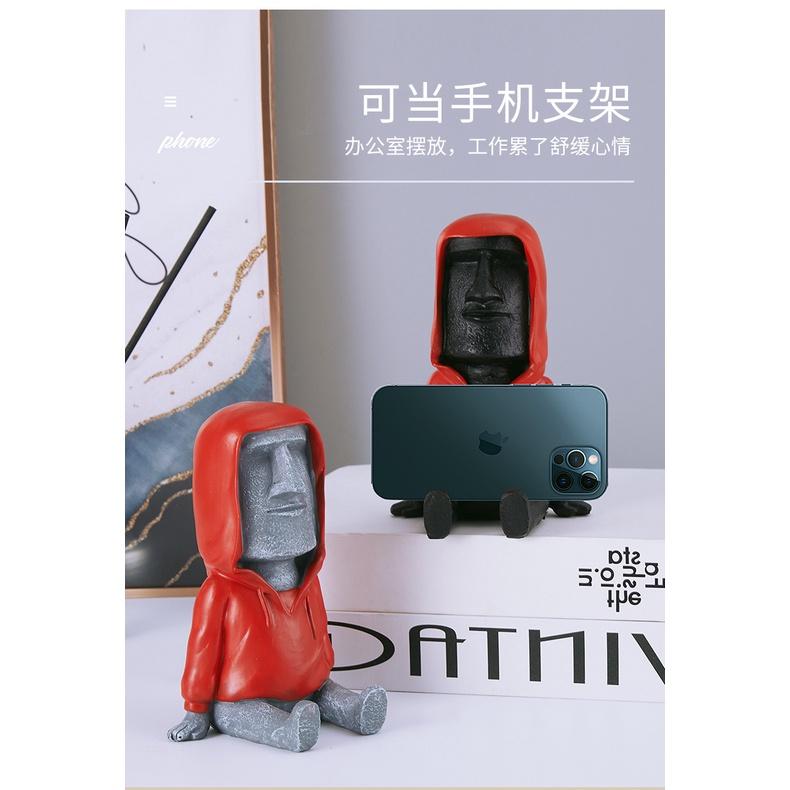 【叭啥貨-現貨秒出🚀】辦公室桌面小物，北歐復古擺件，創意摩艾手機架，懶人追劇神器，石像小人士品擺設、交換禮物-細節圖8