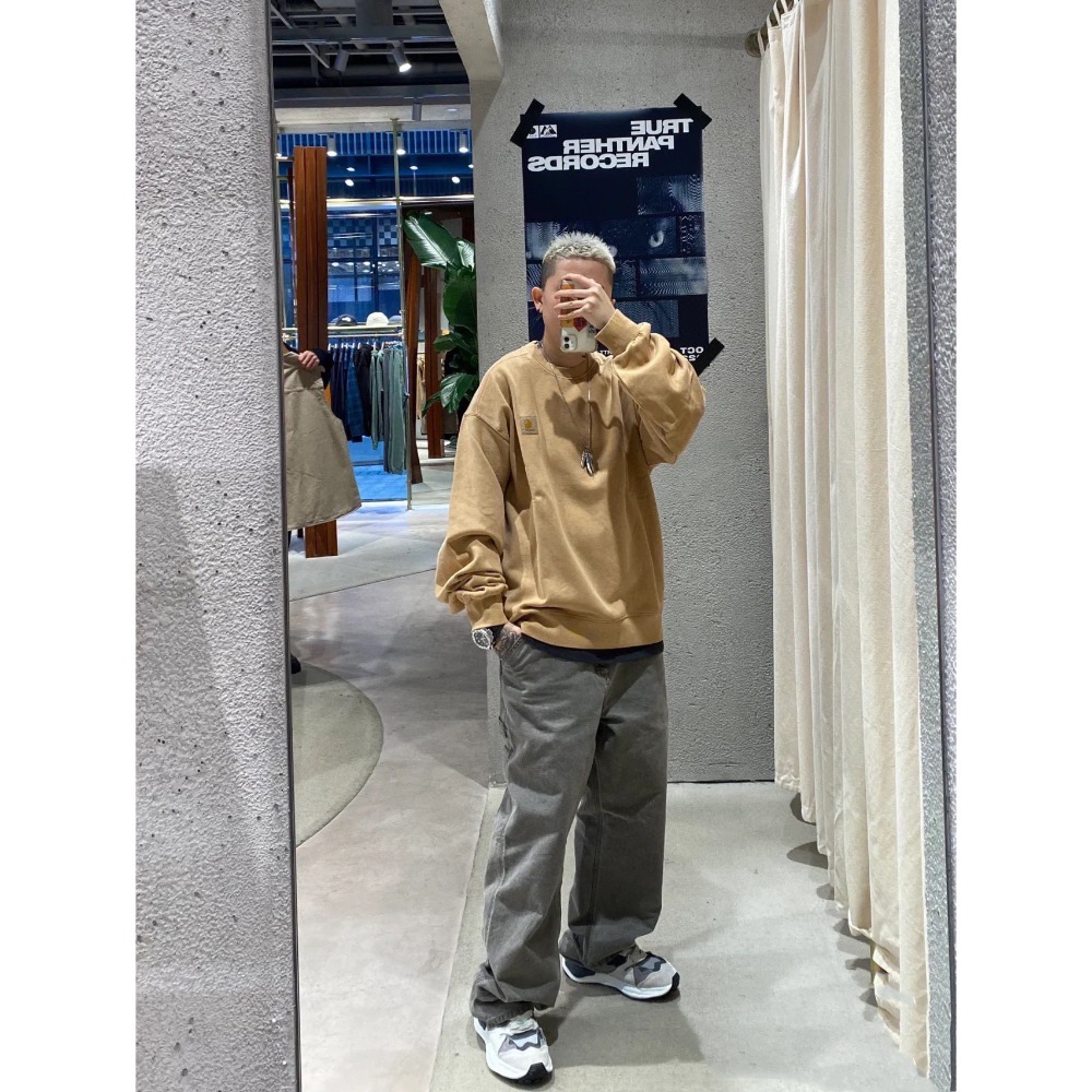 Carhartt WIP 純色水洗圓領長袖大學T-細節圖8