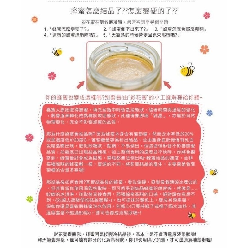 獨家專利瓶口不殘留【彩花蜜】台灣原淬蜂蜜320g/龍眼蜜/荔枝蜜/花蜜/蜜茶-細節圖3