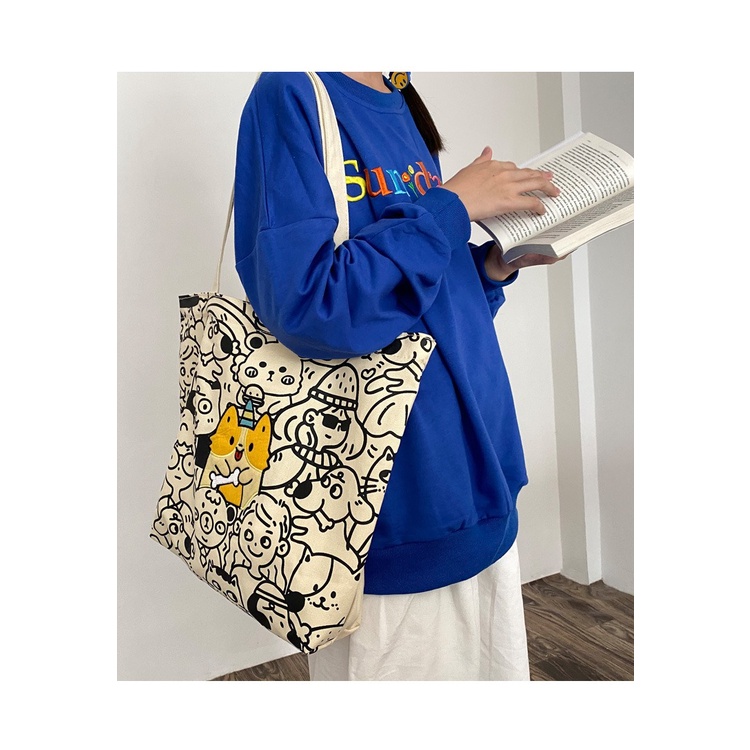 刺繡柯基單肩包＆水桶包 科基手提包手提袋 卡通帆布包帆布袋 肩背包側背包托特包斜背包 學生包便當袋  生日禮物-細節圖7