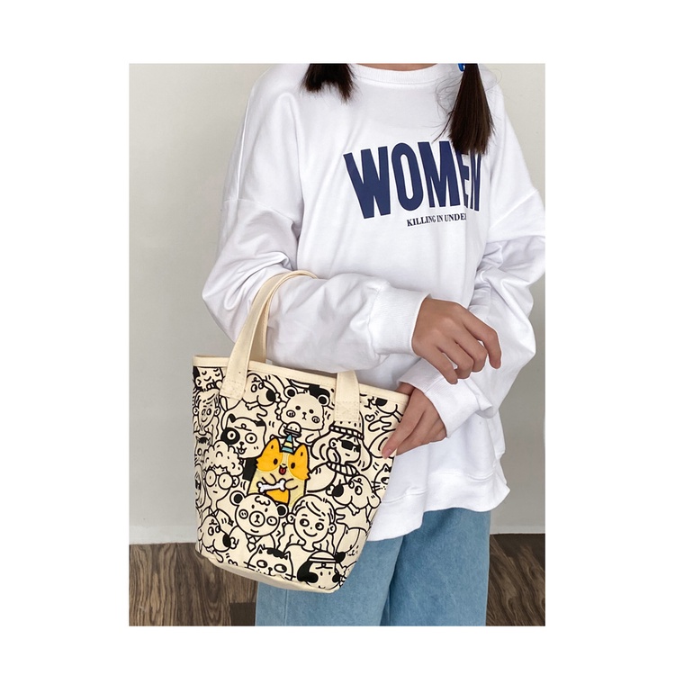 刺繡柯基單肩包＆水桶包 科基手提包手提袋 卡通帆布包帆布袋 肩背包側背包托特包斜背包 學生包便當袋  生日禮物-細節圖8