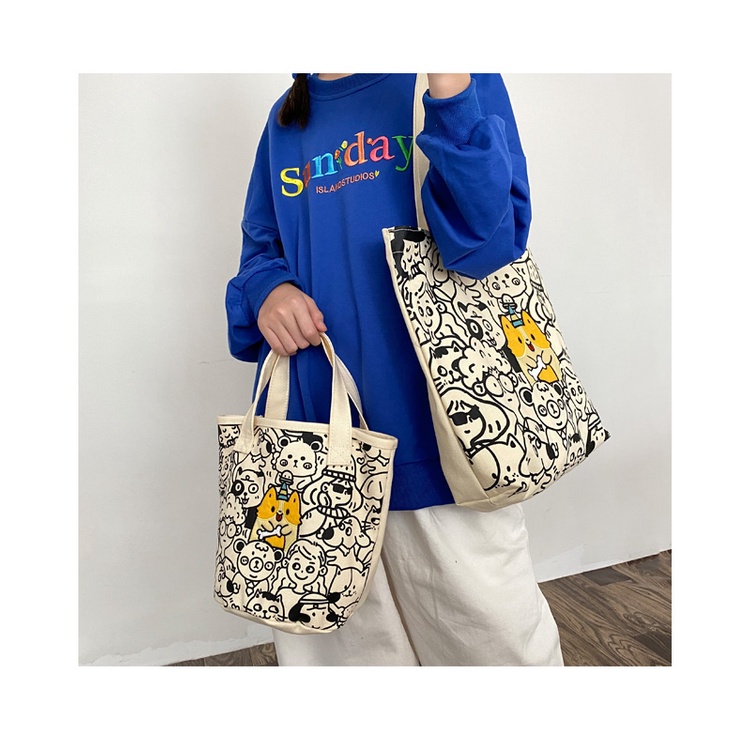 刺繡柯基單肩包＆水桶包 科基手提包手提袋 卡通帆布包帆布袋 肩背包側背包托特包斜背包 學生包便當袋  生日禮物-細節圖9