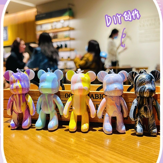 DIY流體熊鑰匙扣盲盒  流體暴力熊鑰匙圈  小熊掛飾吊飾 網紅鑰匙鏈 帶鍊鑰匙圈 積木熊庫柏力克熊 交換禮物 生日禮物-細節圖8