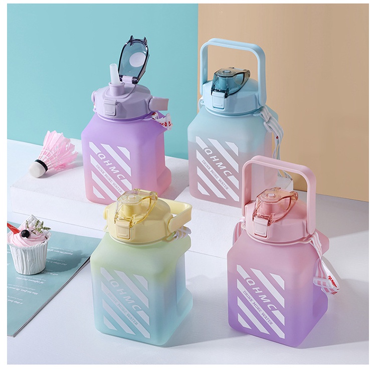 方型漸層水壺附背帶 1500ML水壺1500cc運動水壺 方形漸變色水壺 大容量水壺 健身水壺 賀寶芙水壺彈蓋水壺-細節圖7