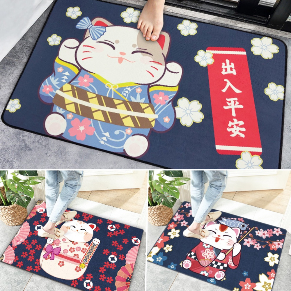 招財貓入戶地墊進門地墊大門地墊 招財貓地毯 貓咪腳踏墊 開運地墊招財地墊 卡通地墊 玄關地墊 門墊門口地毯 止滑墊 禮物-細節圖2