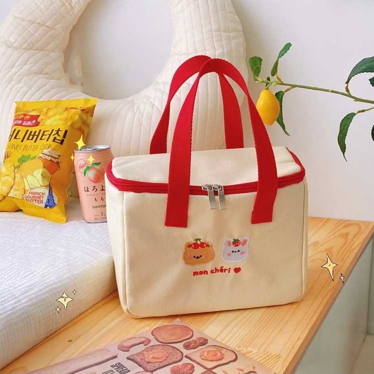 熊兔保溫便當包 小熊保溫便當袋 兔子保溫餐袋 保冷袋保溫袋保溫包 卡通便當提袋野餐袋 大容量媽媽包 隨身包收納包-細節圖7