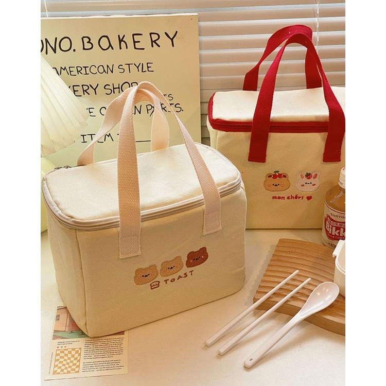 熊兔保溫便當包 小熊保溫便當袋 兔子保溫餐袋 保冷袋保溫袋保溫包 卡通便當提袋野餐袋 大容量媽媽包 隨身包收納包-細節圖8