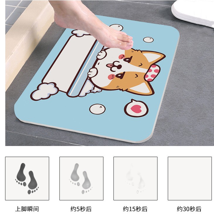 柯基浴室地墊 硅藻泥軟地墊 科基腳踏墊吸水地墊 矽藻土珪藻泥軟墊 小狗卡通地墊 生日禮物交換禮物-細節圖2